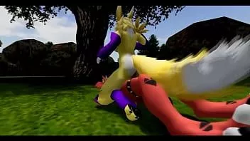 再生 レナモンとギルモンがブラックハートスタジオで新しいゲームをプレイしています